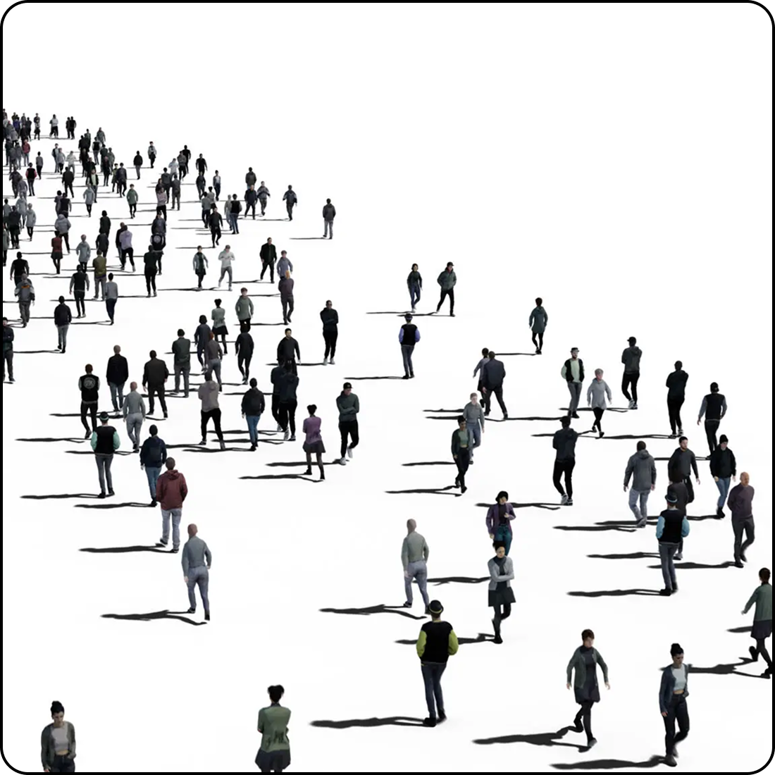 Crowd of people walking in formation.